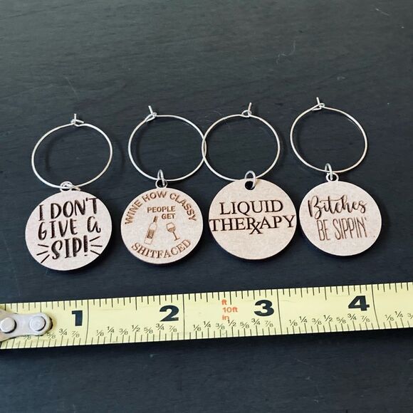Funny 4-pc Wood Wine Glass Charms Set - Picture 2 of 2